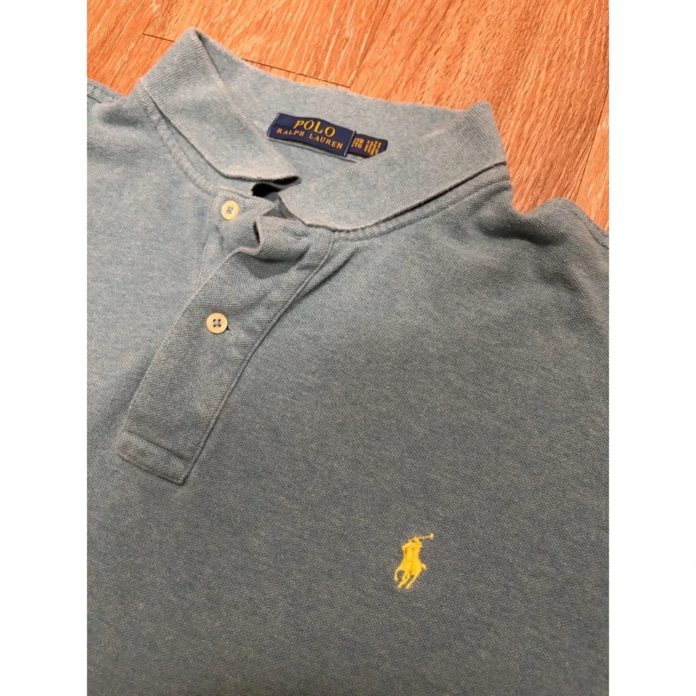 Polo Ralph Lauren Mens 2XB Light Blue Short Sleeve Pique Polo Shirt Yellow Pony